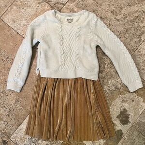 Hatley Girl’s Mixed Media Dress - Cream Sweater with Gold Skirt